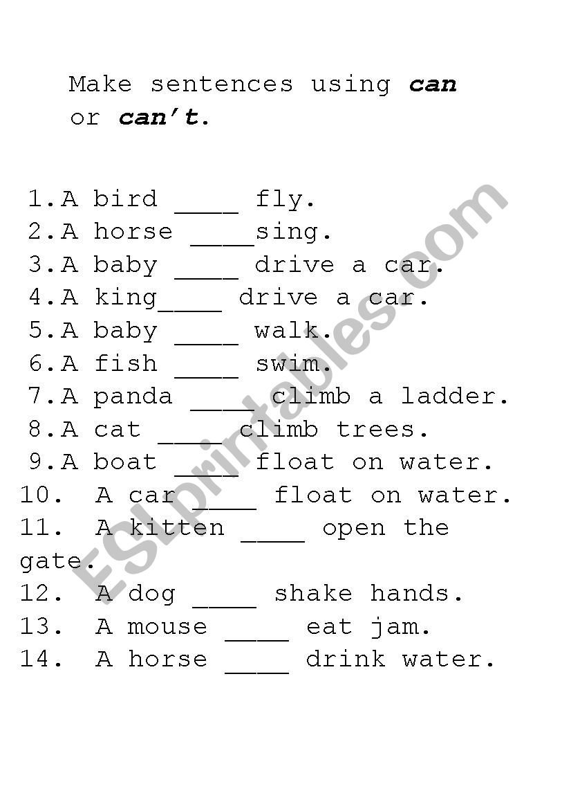 Make sentences using can/cant.
