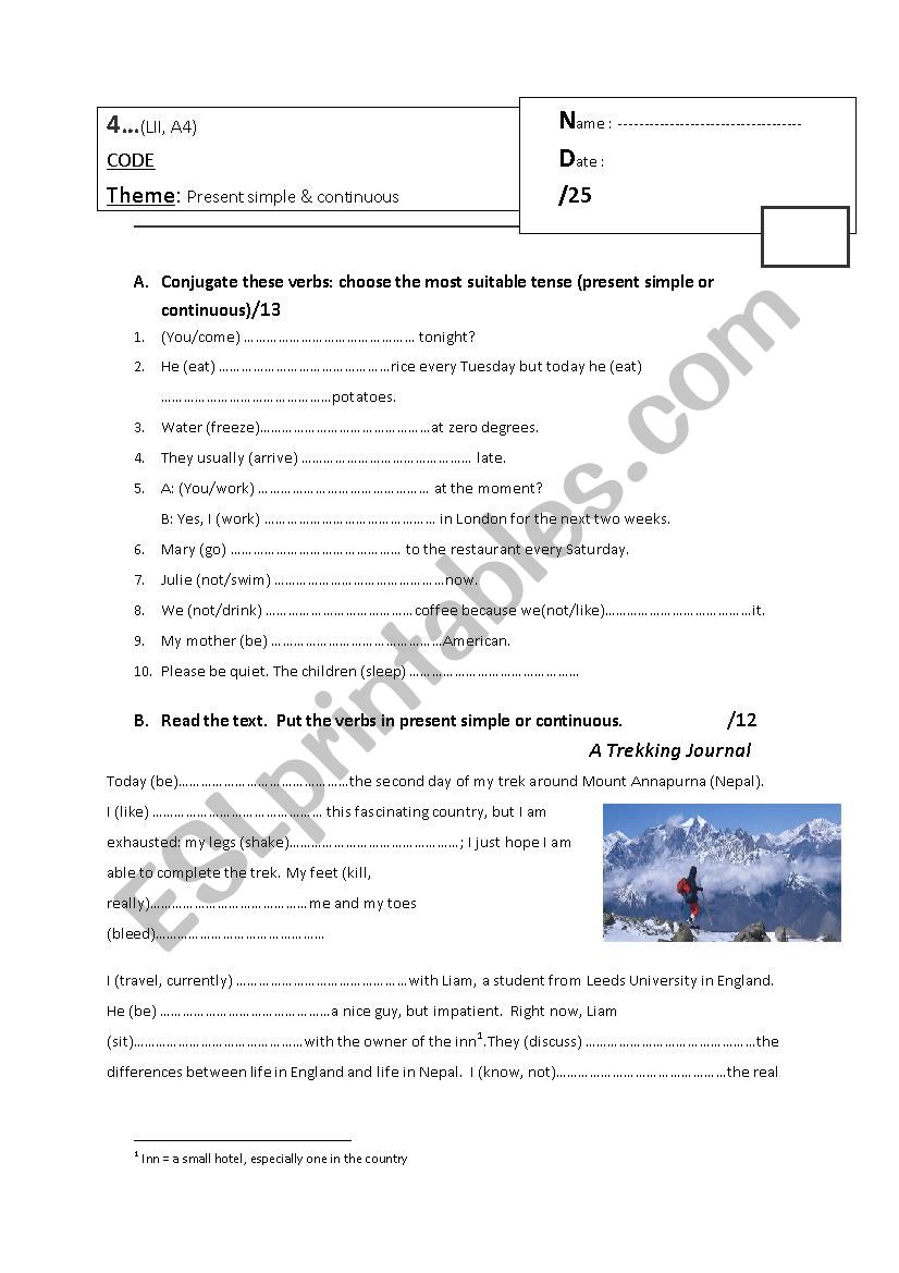 Present simple, continuous worksheet