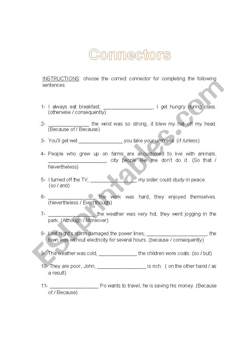 Connectors worksheet