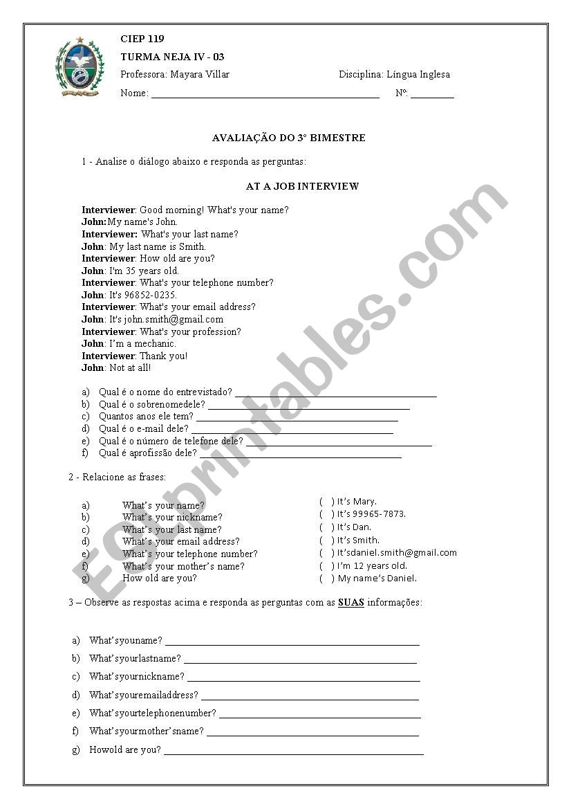 Jobs worksheet