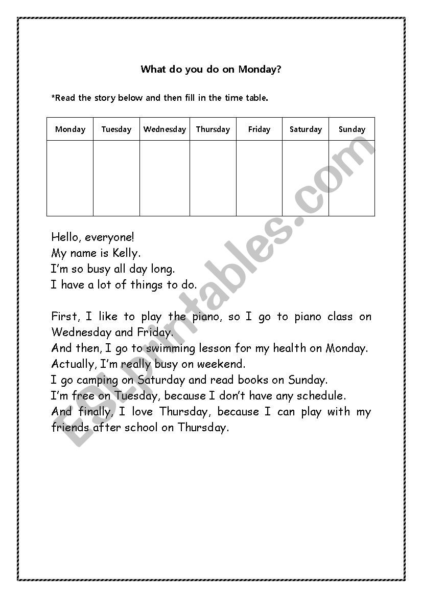 What Do You Do On Mondays ESL Worksheet By Super Orange