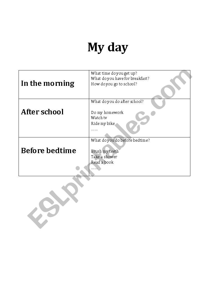 talk about my day worksheet