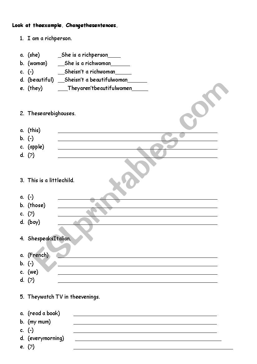 Rewrite the sentences worksheet