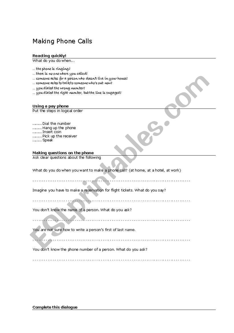 make a phone call worksheet