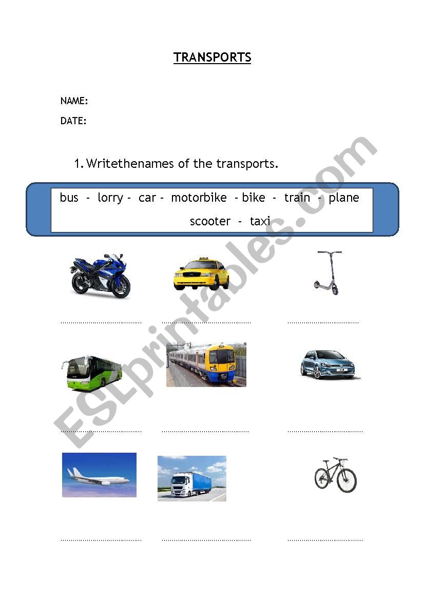 Transports worksheet