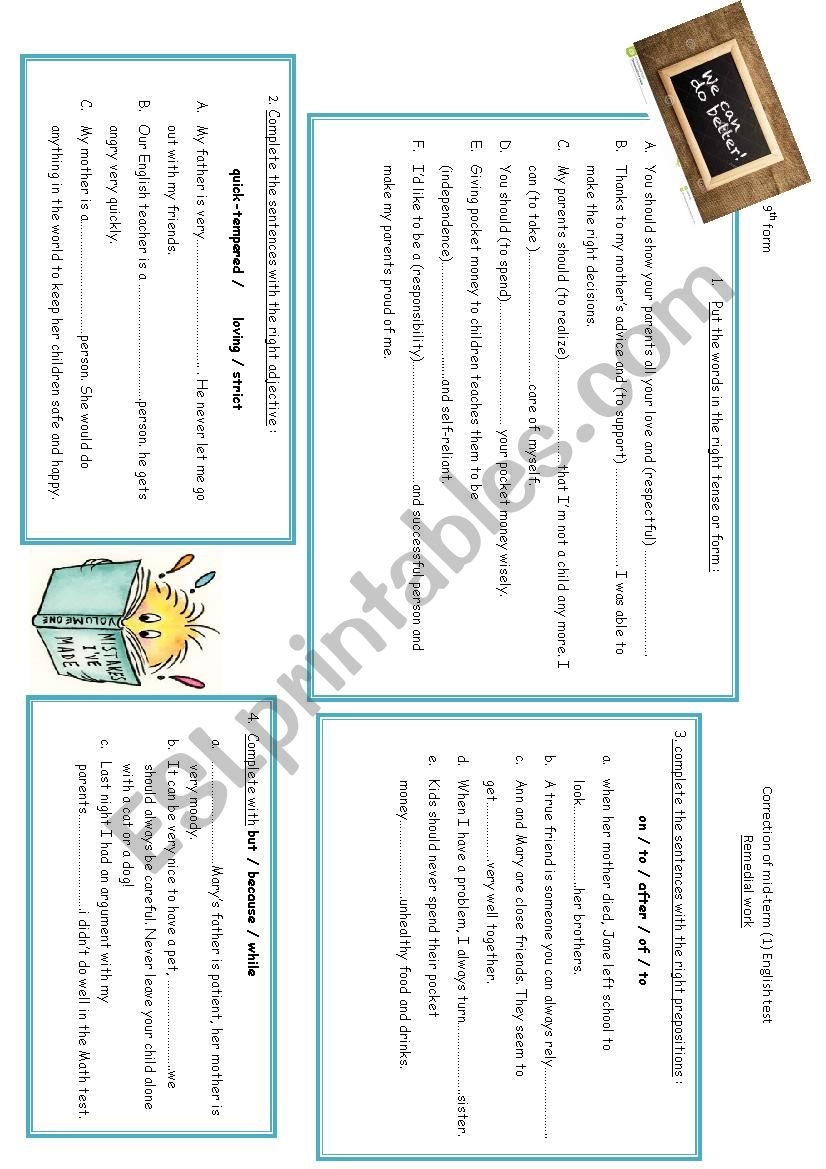 9th form remedial work  worksheet