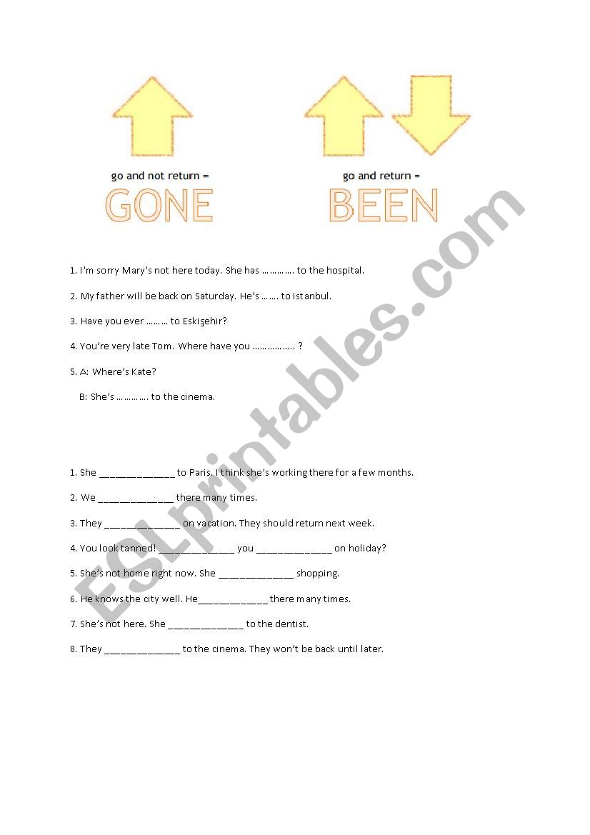 Been vs. Gone worksheet