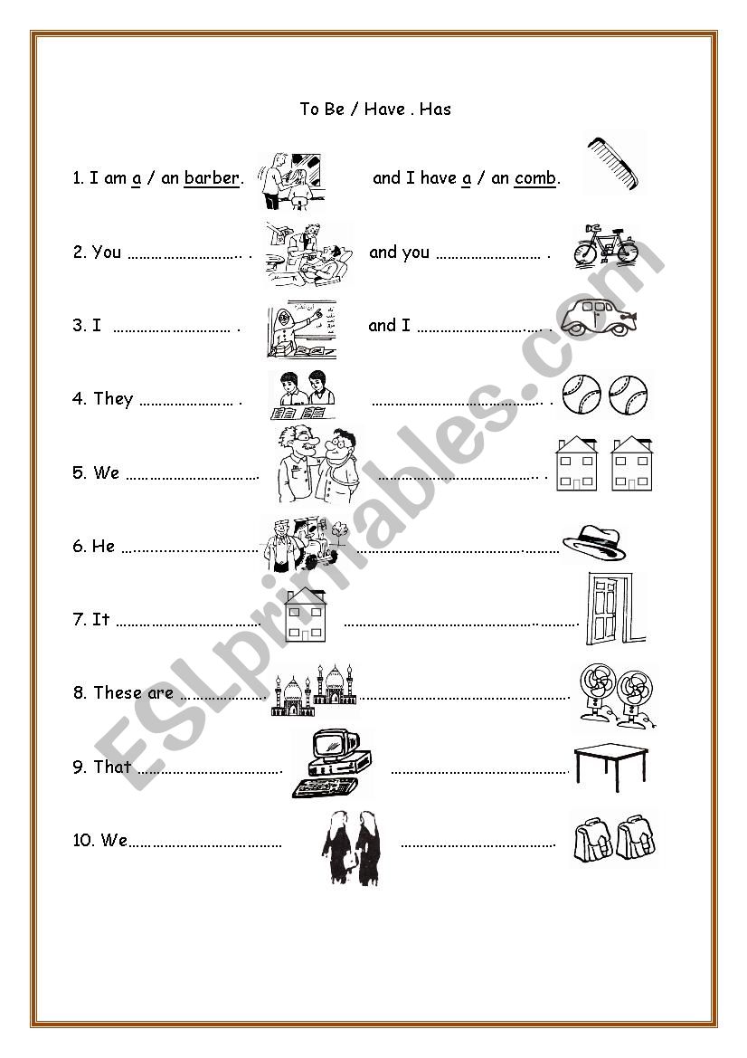 To Be and Have / Has worksheet