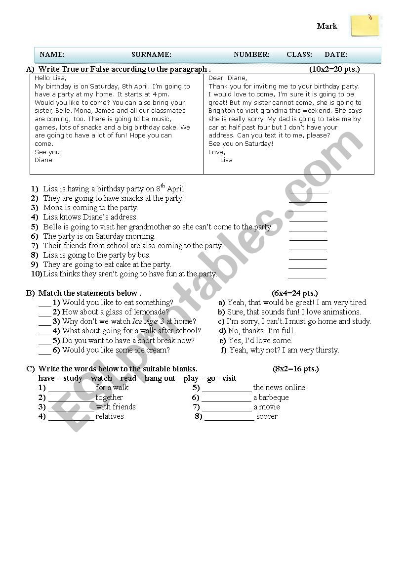 Control Exam worksheet