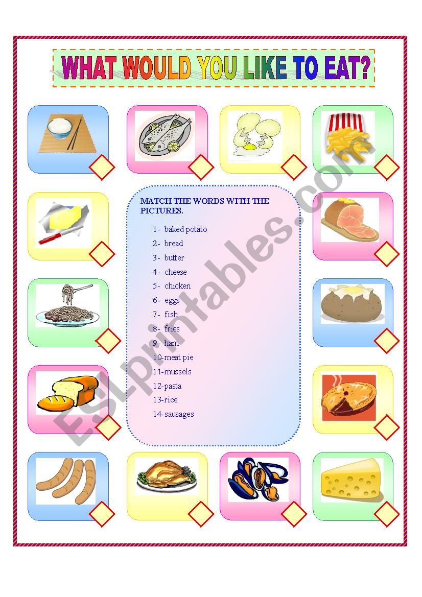 WHAT WOULD YOULIKE TO EAT ESL Worksheet By Catyli