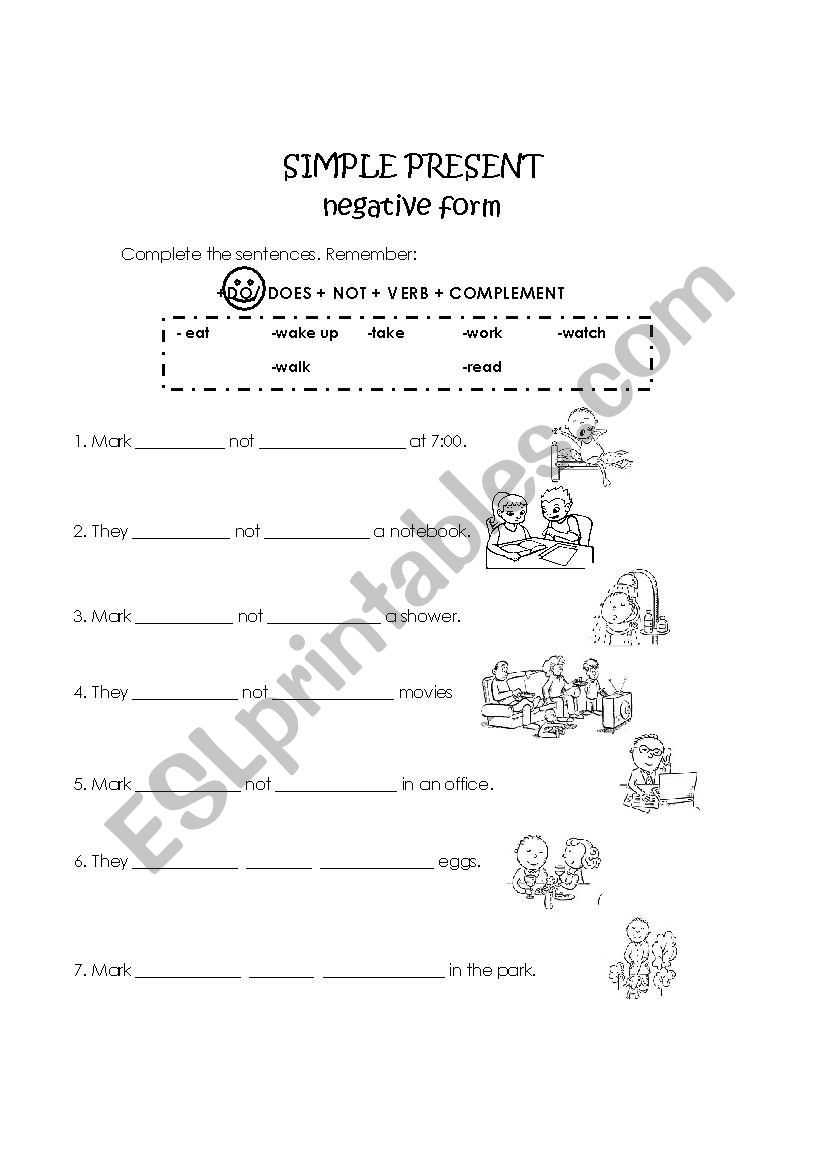 Simple present negative worksheet