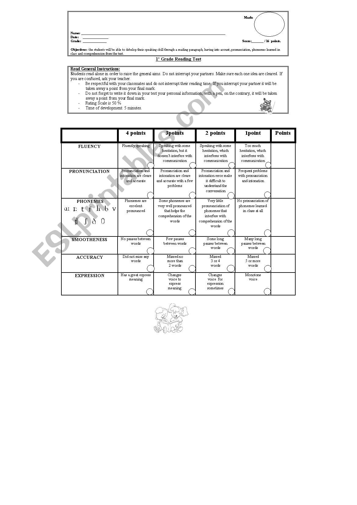 Reading test worksheet