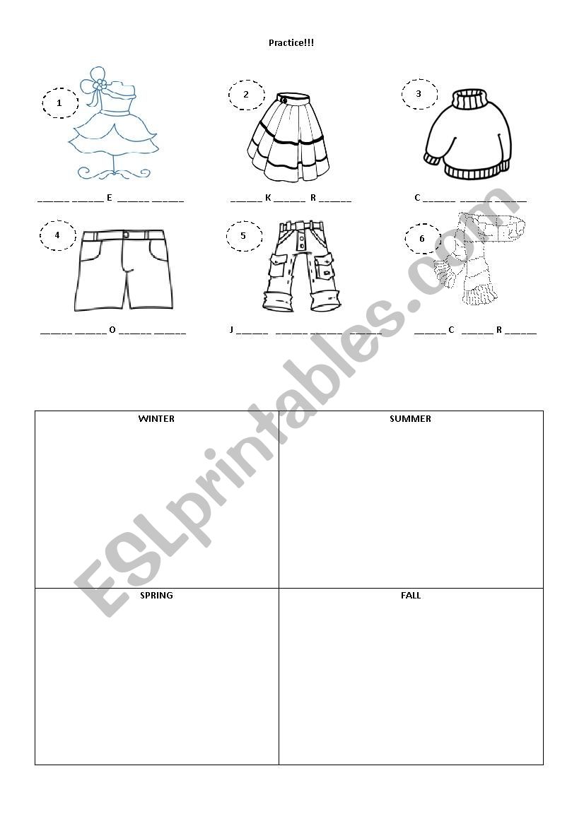 Clothing worksheet