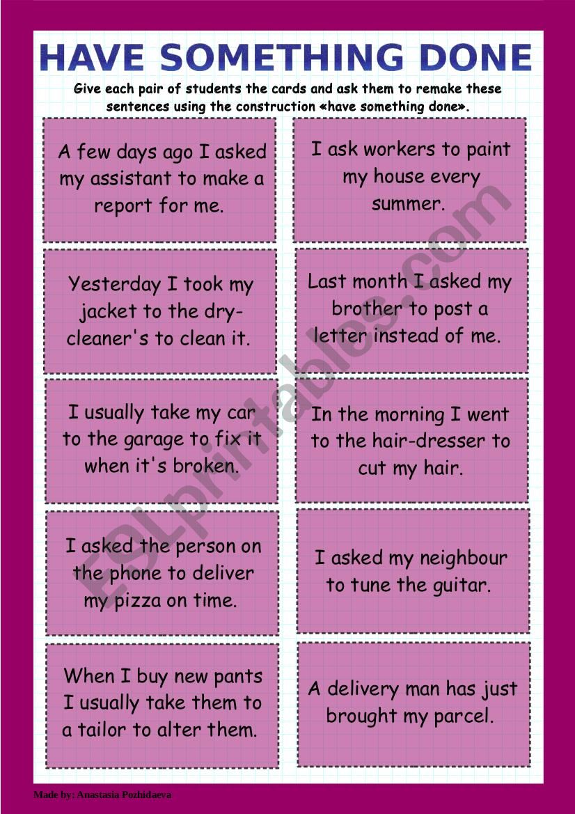 Causative Form have Something Done ESL Worksheet By EmpireOfEnglish