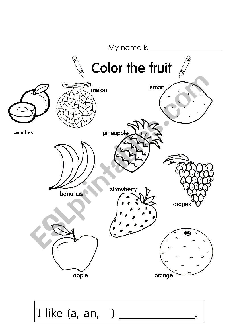 color the fruits esl worksheet by lseung82