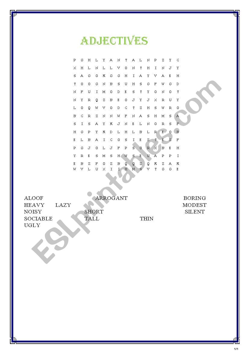 adjectives worksheet