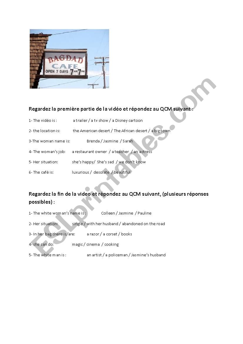 video Bagdad caf worksheet