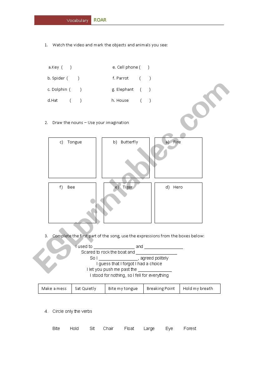 Roar - Katy Perry worksheet