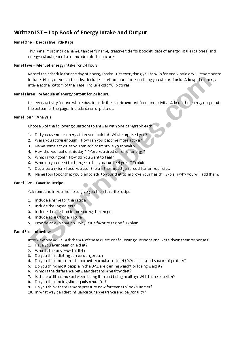 Written Assessment worksheet