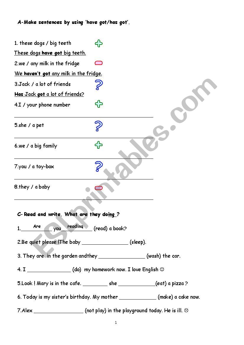 have-has-continious worksheet