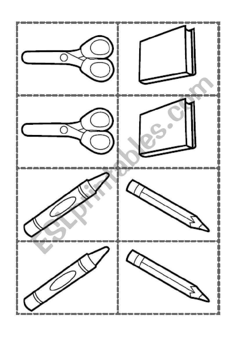 School Supplies memory  worksheet