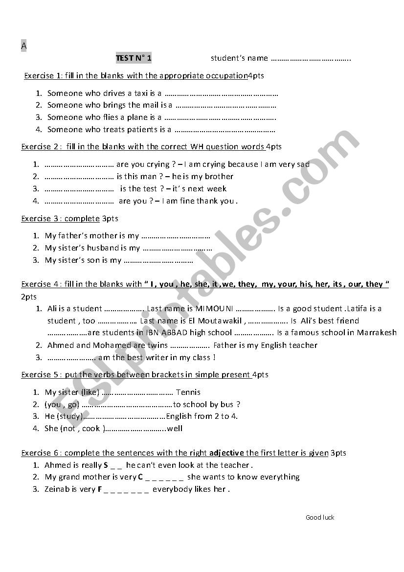 test  worksheet