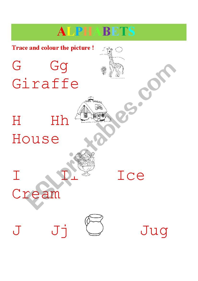 ALPHABETS G - L worksheet