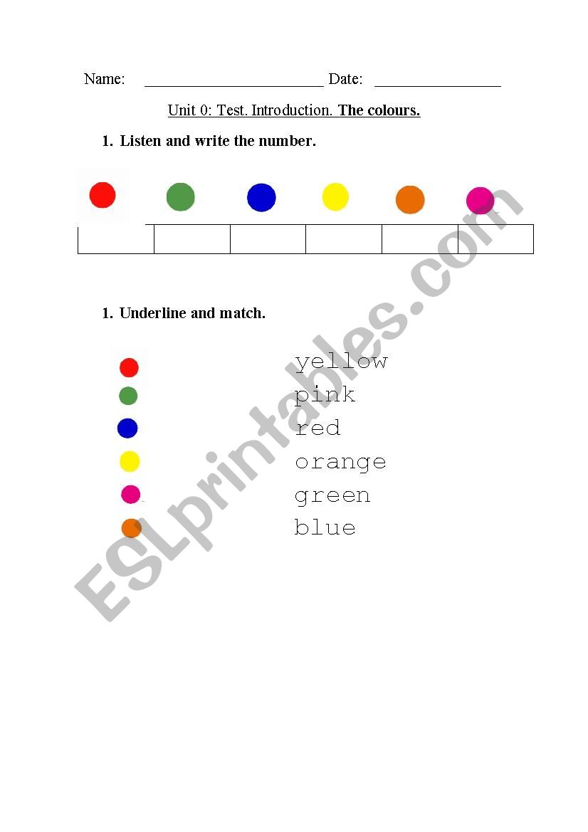 Colours Test Practice worksheet