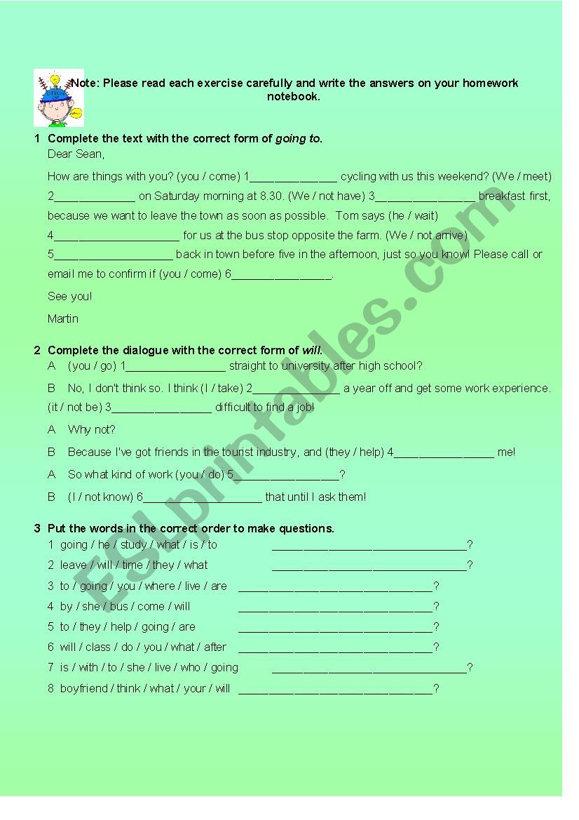 WILL-GOING TO worksheet