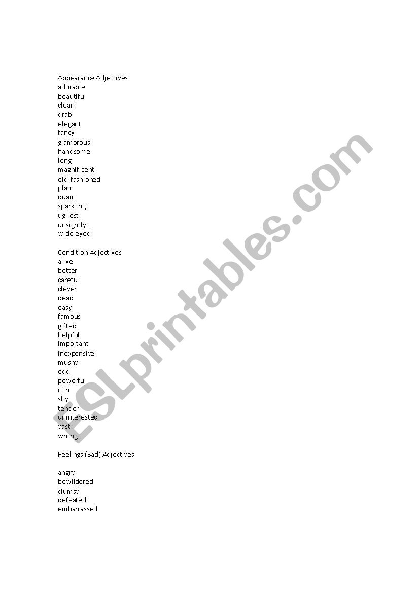 All adjectives worksheet