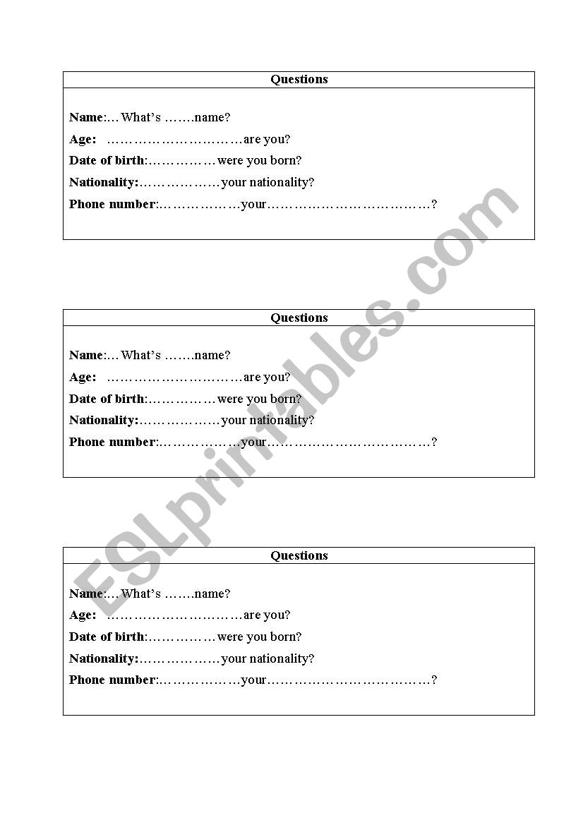 Identity cards: Grill a partner - ESL worksheet by elainev