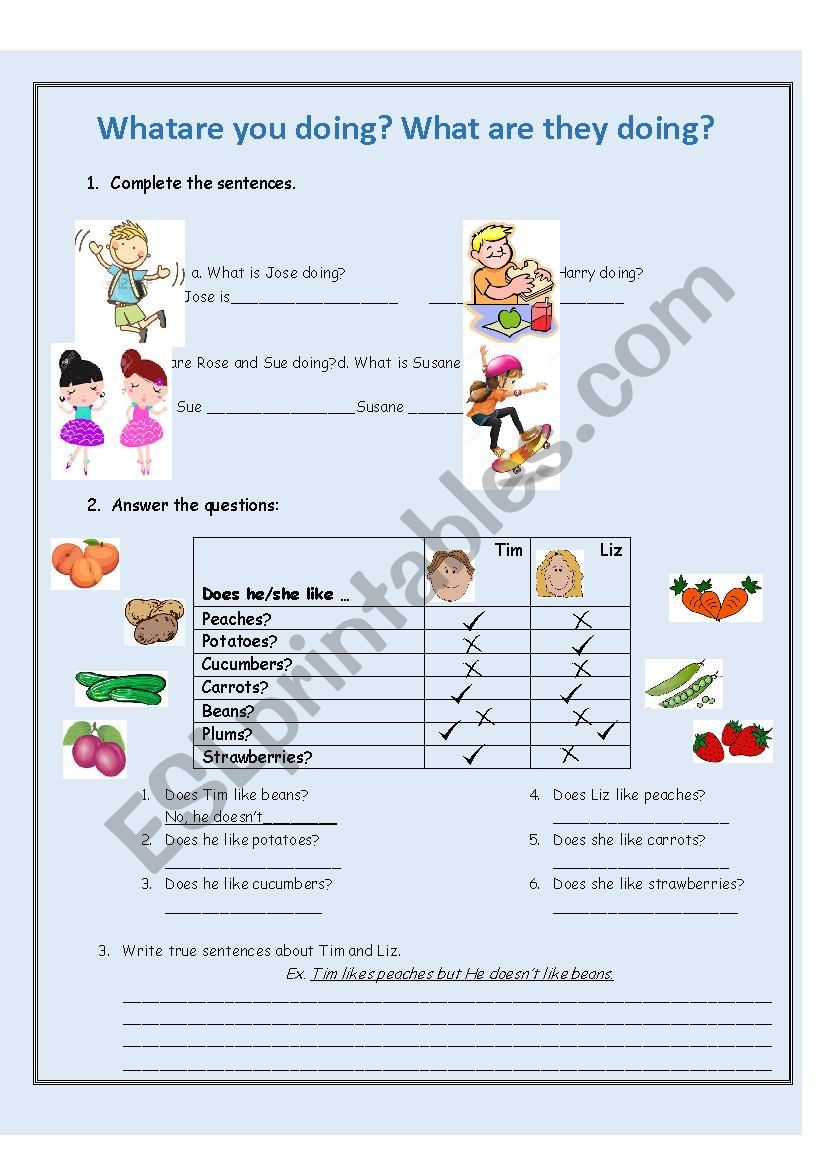 written practice in presente continuous and food vocabulary