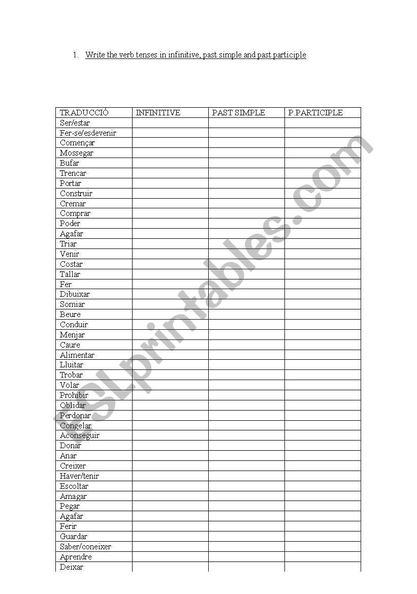 Irregular verbs. worksheet