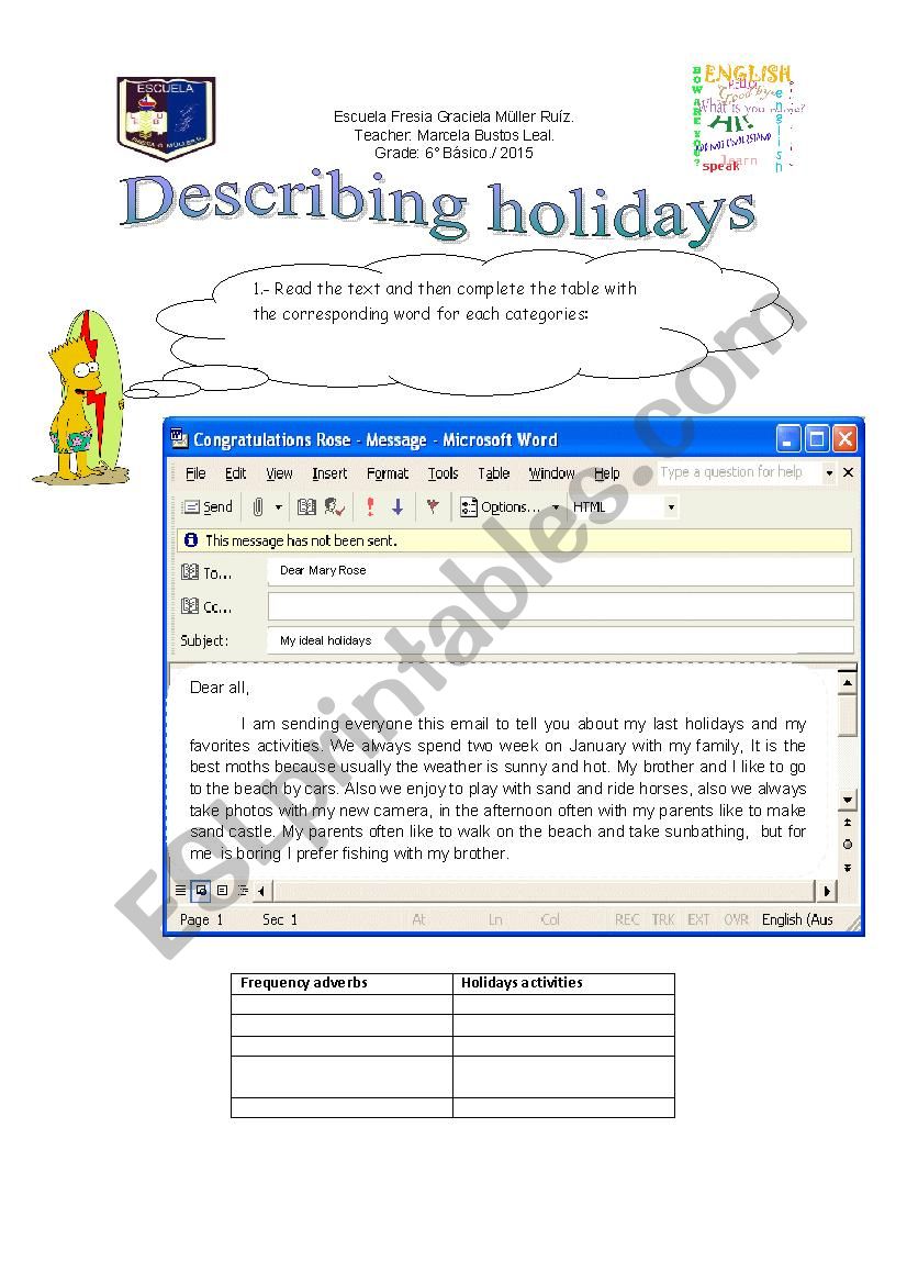 Holidays worksheet