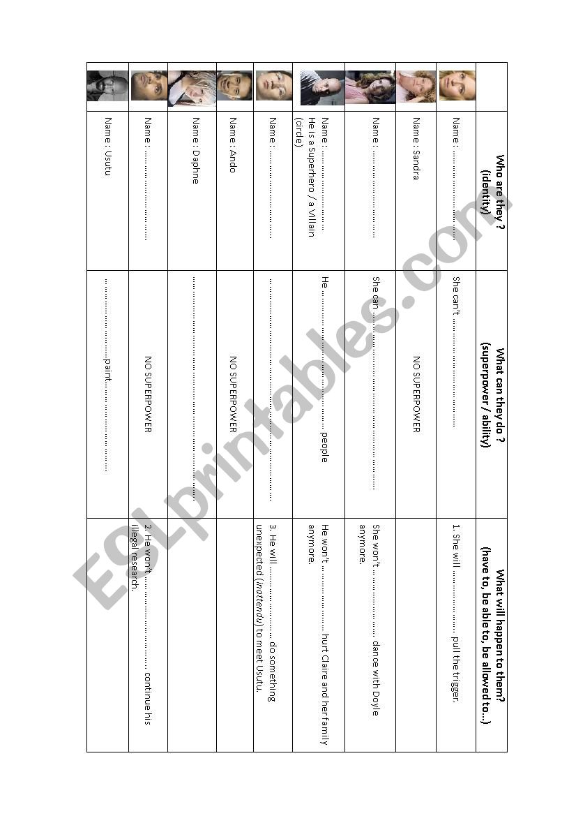 Heroes TV Series worksheet worksheet