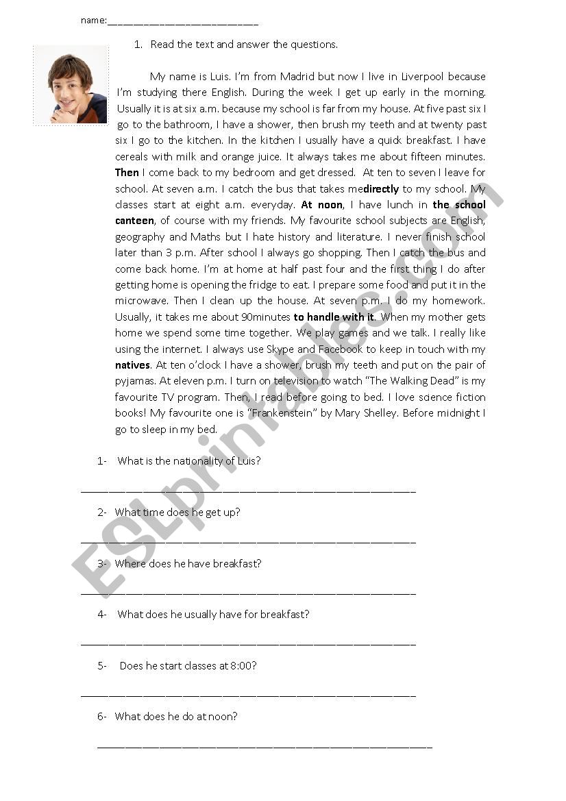 Luis´ Daily Routine Activities - Esl Worksheet By Hugocrespo2015