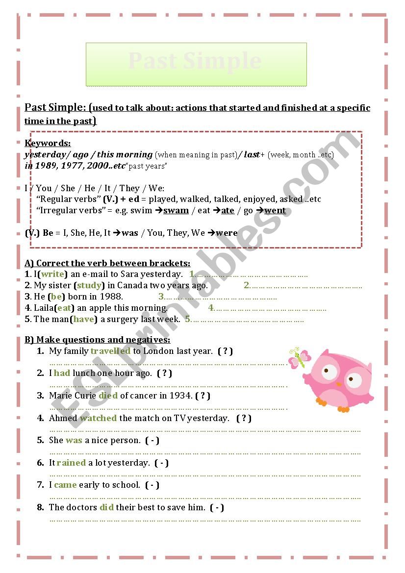 Past Simple Tense worksheet