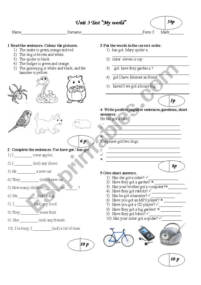 The World worksheet