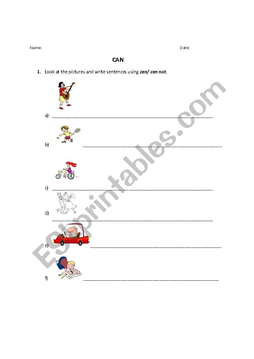 Can/ Cannot worksheet