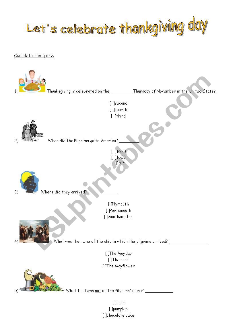 THANKSGIVING QUIZZ worksheet