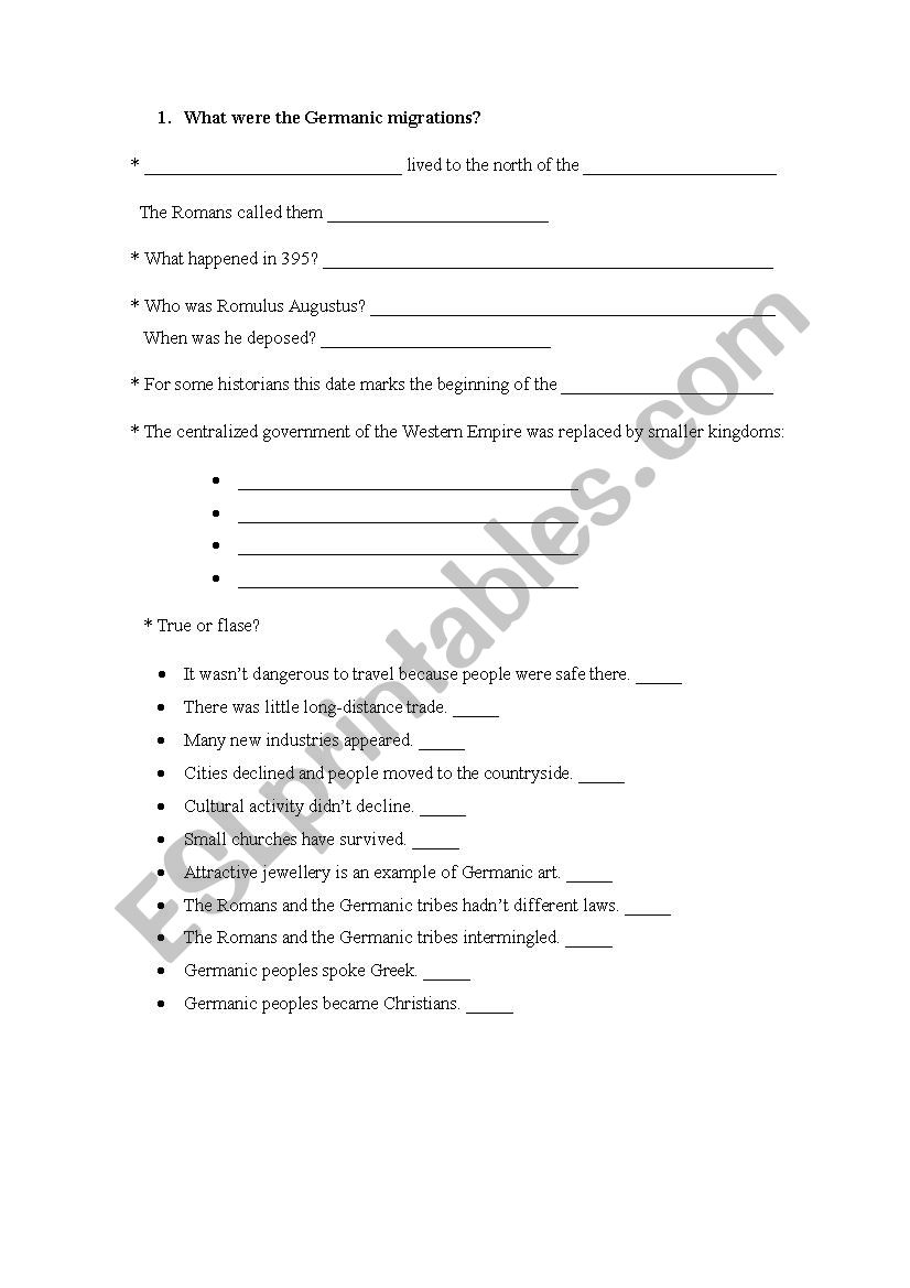 history worksheet