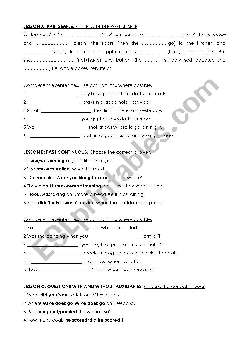 Past simple, Past continuous - ESL worksheet by martabm29