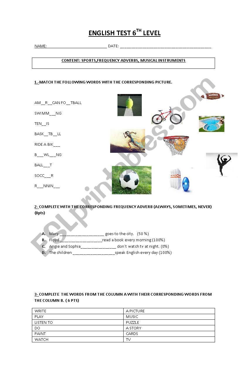 test 6 basico  worksheet