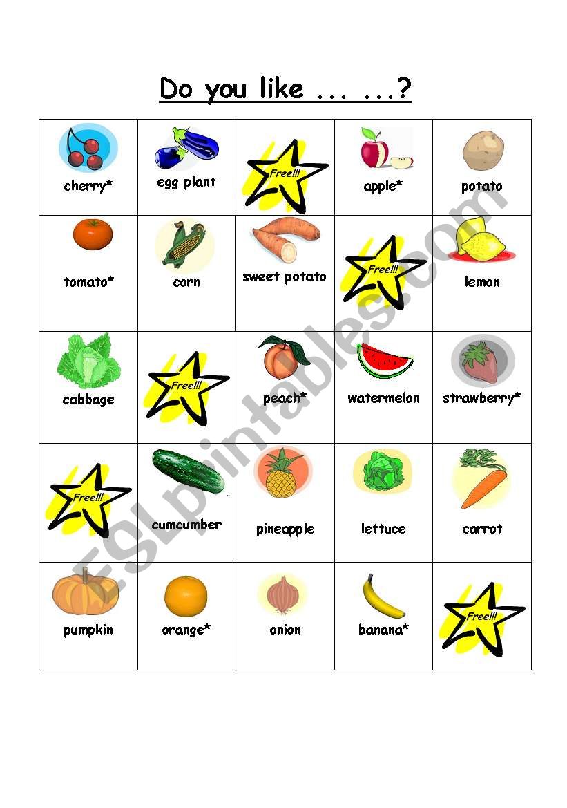 Fruit and vegetable interview bingo