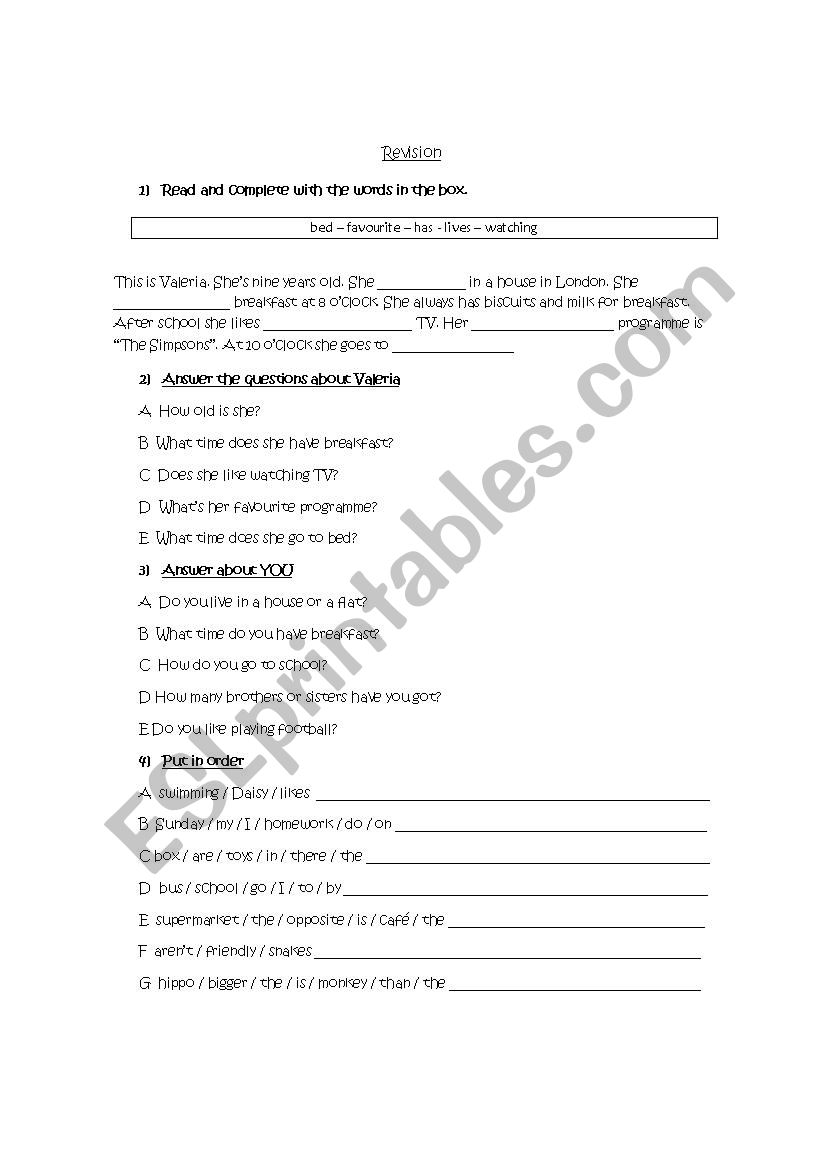 Revision Exercises worksheet