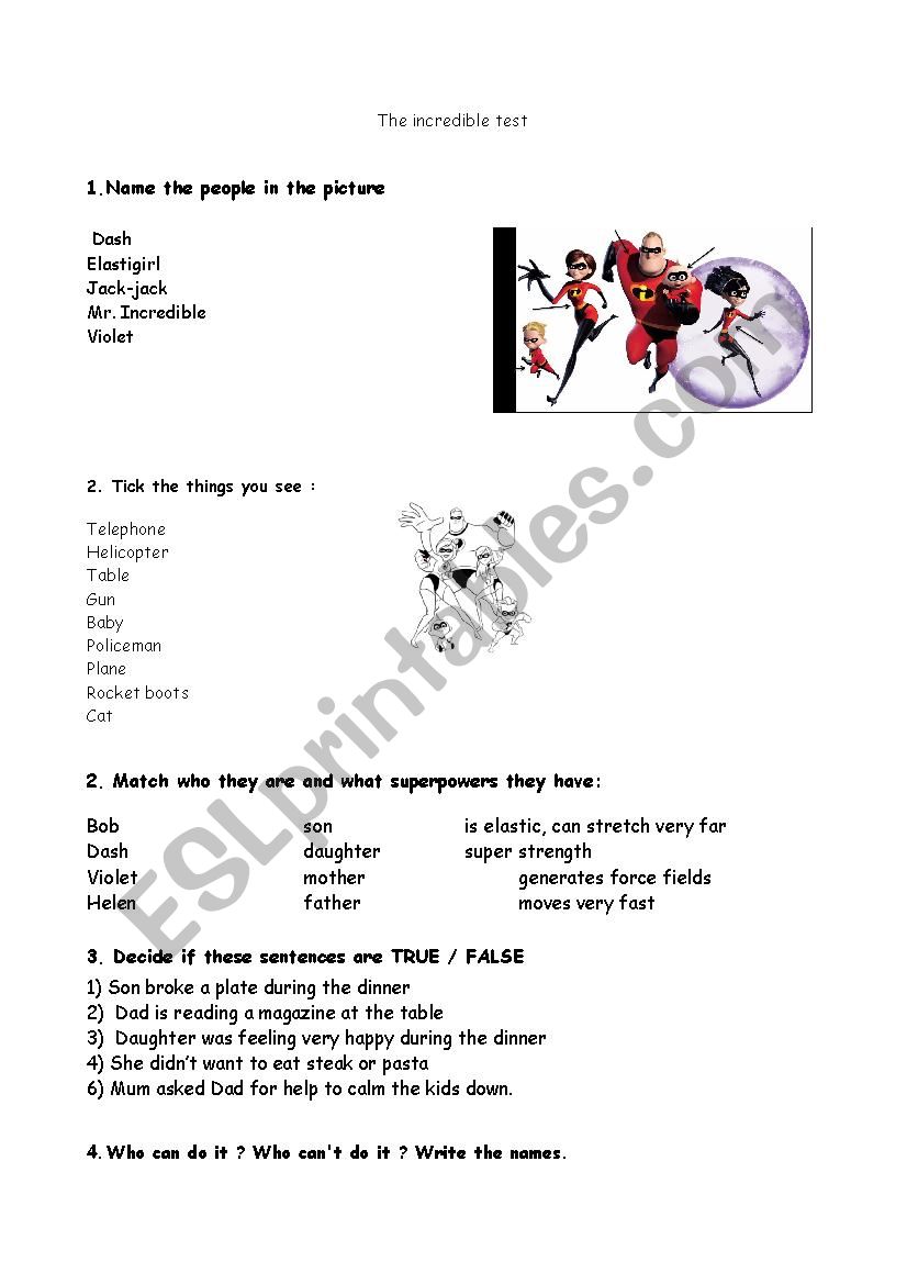 the incredible test worksheet