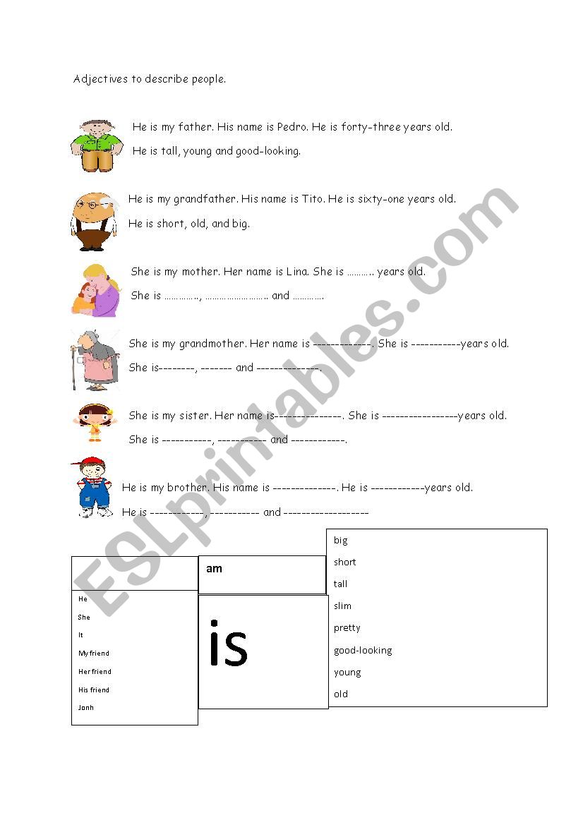 adjectives to describe people worksheet