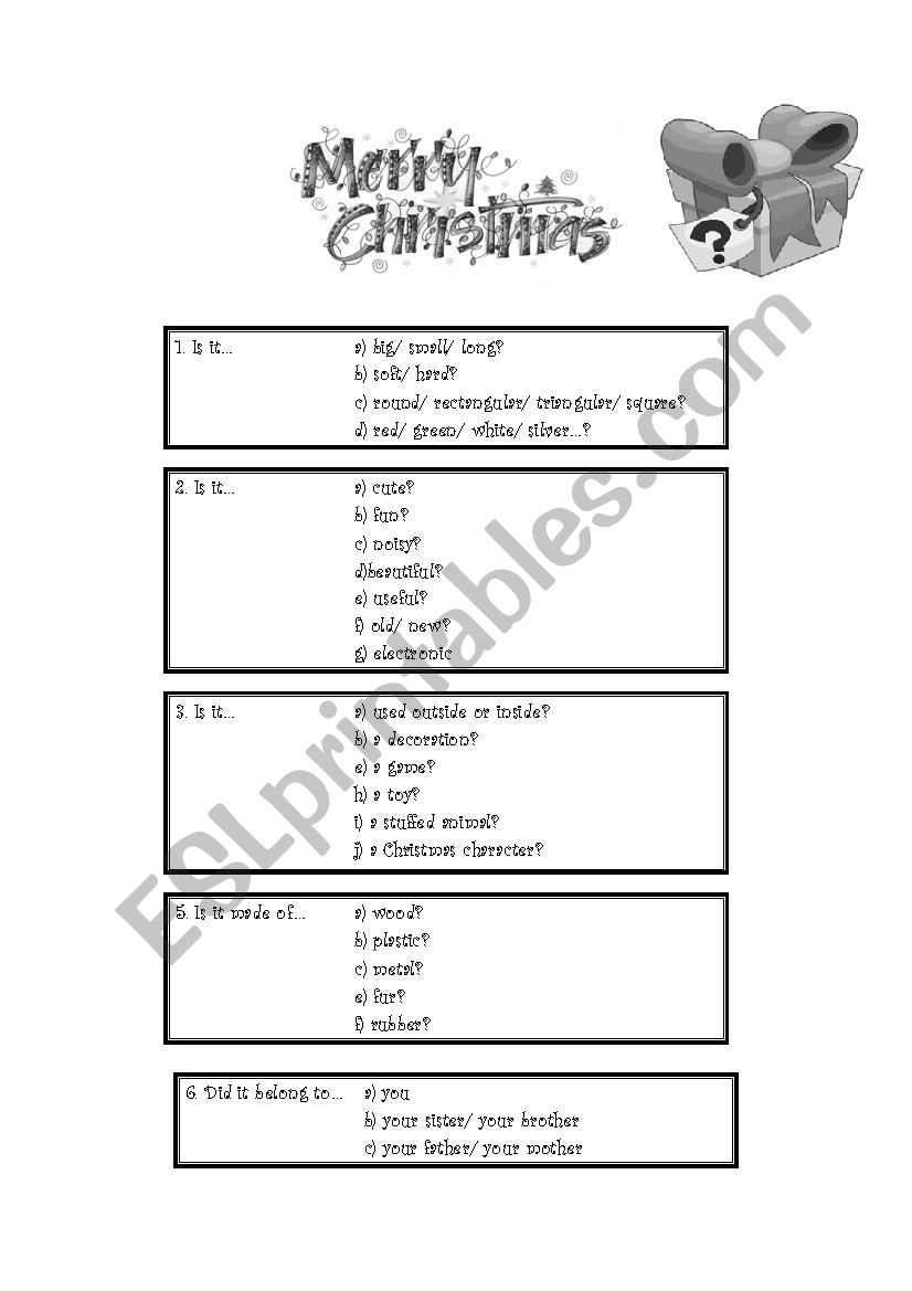 Christmas Mystery Gift worksheet