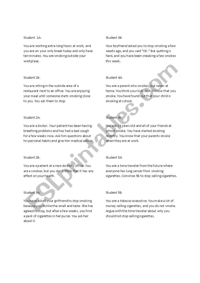 smoking worksheet