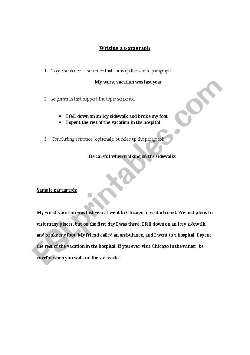 Writing a paragraph worksheet